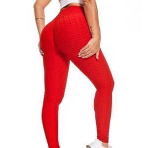 Red Honeycomb Ruched Butt Lifting Leggings